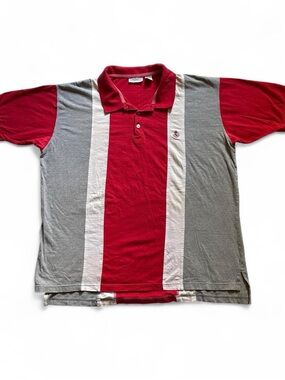Vintage 1990s Men's King Size Red & Gray Striped Polo Shirt XXL